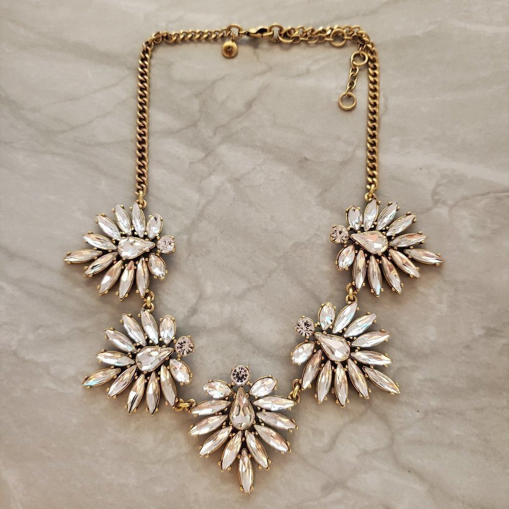 ✨ J.Crew Rhinestone Crystal Cluster Statement Bridal Wedding Necklace ✨ - Picture 1 of 14